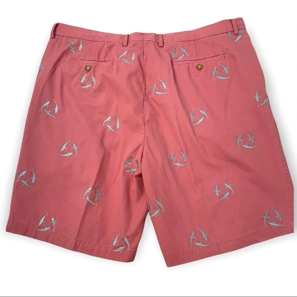 J.McLaughlin Mens Cotton Flat Front Shorts embroidered circling gray sharks S 42